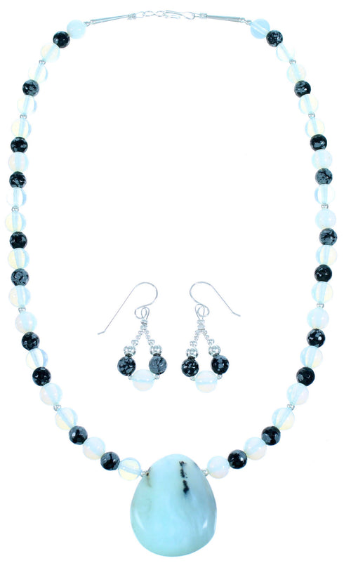 Sterling Siver Multicolor Bead Necklace And Earrings Set SX114524